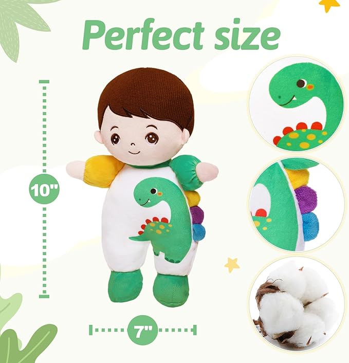 OUOZZZ 10" Soft Boy Baby Doll for 1 Year Old Boys - Dinosaur Toys for 1 Year Old Birthday Christmas Plush Gift for Toddler Adorable First Buddy Doll