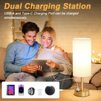 Elegant Gold Touch Table Lamp, Modern Wedding Gift for Couples, Bedside Lamps with USB-C USB-A Charging Ports, 3 Way Dimmable Small Lamp for Office, Living Room, Bathroom