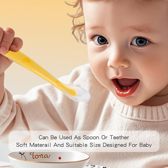 Silicone Baby Spoons for Baby Led Weaning, Spoons with Storage Box，Feeding Spoons for First Stage Baby Dishwasher Safe (Blue)