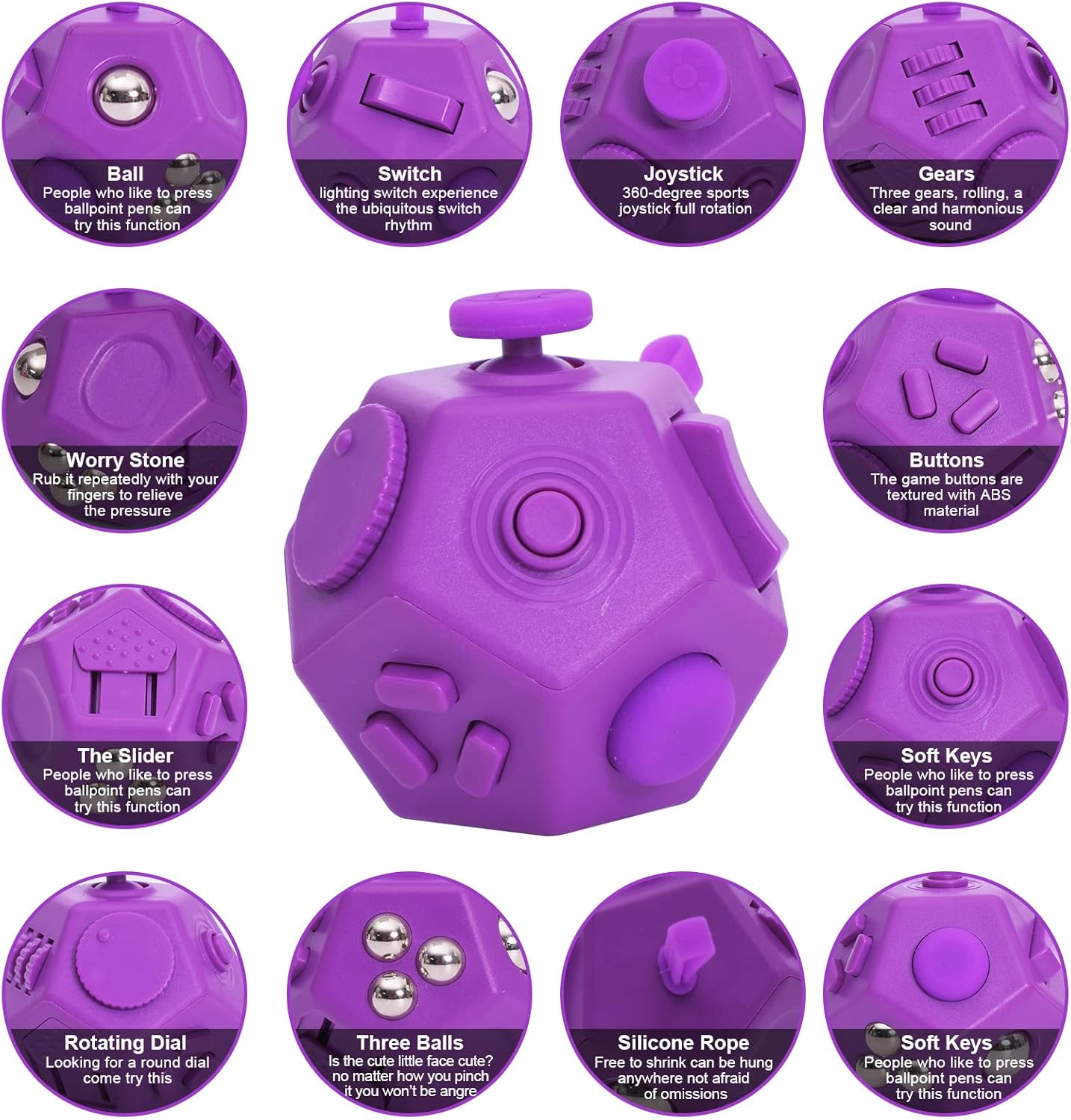 Small Fidget Toys for Kids Adults with Anxiety ADHD Autism and Relief Stress (Purple)