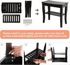 VVW 19 Inch 2-Tier Bamboo Shower Bench - Bathroom Bench Seat with Storage Shelf, Wooden Spa Seat with Non-Slip Feet Bath Stool for Adults Women Elderly, (Black)