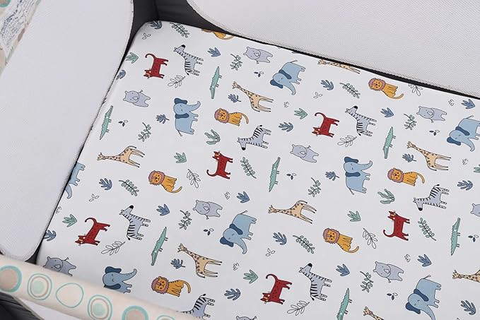 Onacosht Pack and Play Sheets 3 Pack for Baby Boy, Stretchy Jersey Knitted Portable Mini Crib Sheets Playard Mattress Cover, Woodland Animal Elephant Fox Lion Bear Giraffe Zebra Printing