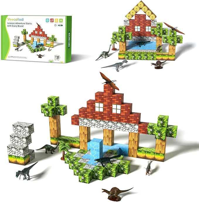 108PCS Magnetic Building Blocks with 6 Dinosaur Toys for Kids 3-5,Toddler World Magnetic Cubes ,STEM Toys for 4-8 5-7 Year Old Boys Girls,Sensory Creative Activities Holiday Birthday Party Favor Gift