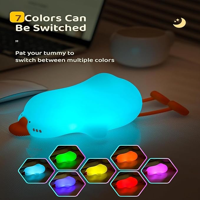Big Goose Night Light，Squishy Silicone Kids Lamp, Dimmable 3-Gear Warm Light with Tap Control, BPA-Free Baby Cut LED Nightlight for Nursery Bedrooms Camping & Party Decor