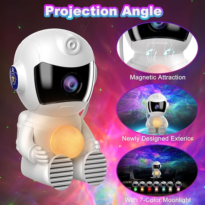 XIAOER Astronaut Galaxy Projector with Moon, Star Projector Night Light for Bedroom, Starry Nebula Space Projector Ceiling Lamp with Timer and Remote Control for Kids Adults
