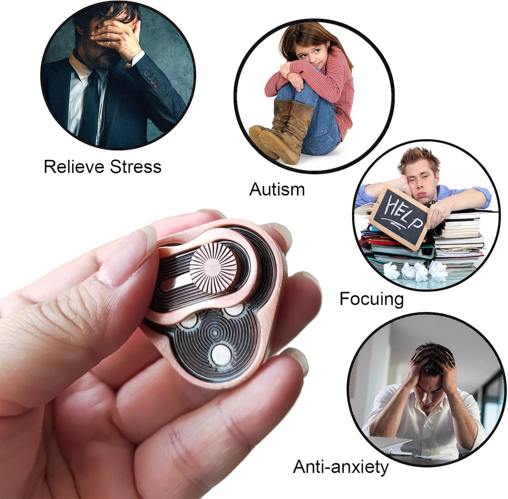 Metal Fidget Slider,Triangle Rotation Metal Fidget Toys, Clover Shape EDC Adult Toys ,Fidget Toys Adults for Stress and Anxiety Relief，ADHD Fidget Toys Adults Suitable for Office (Bronze)