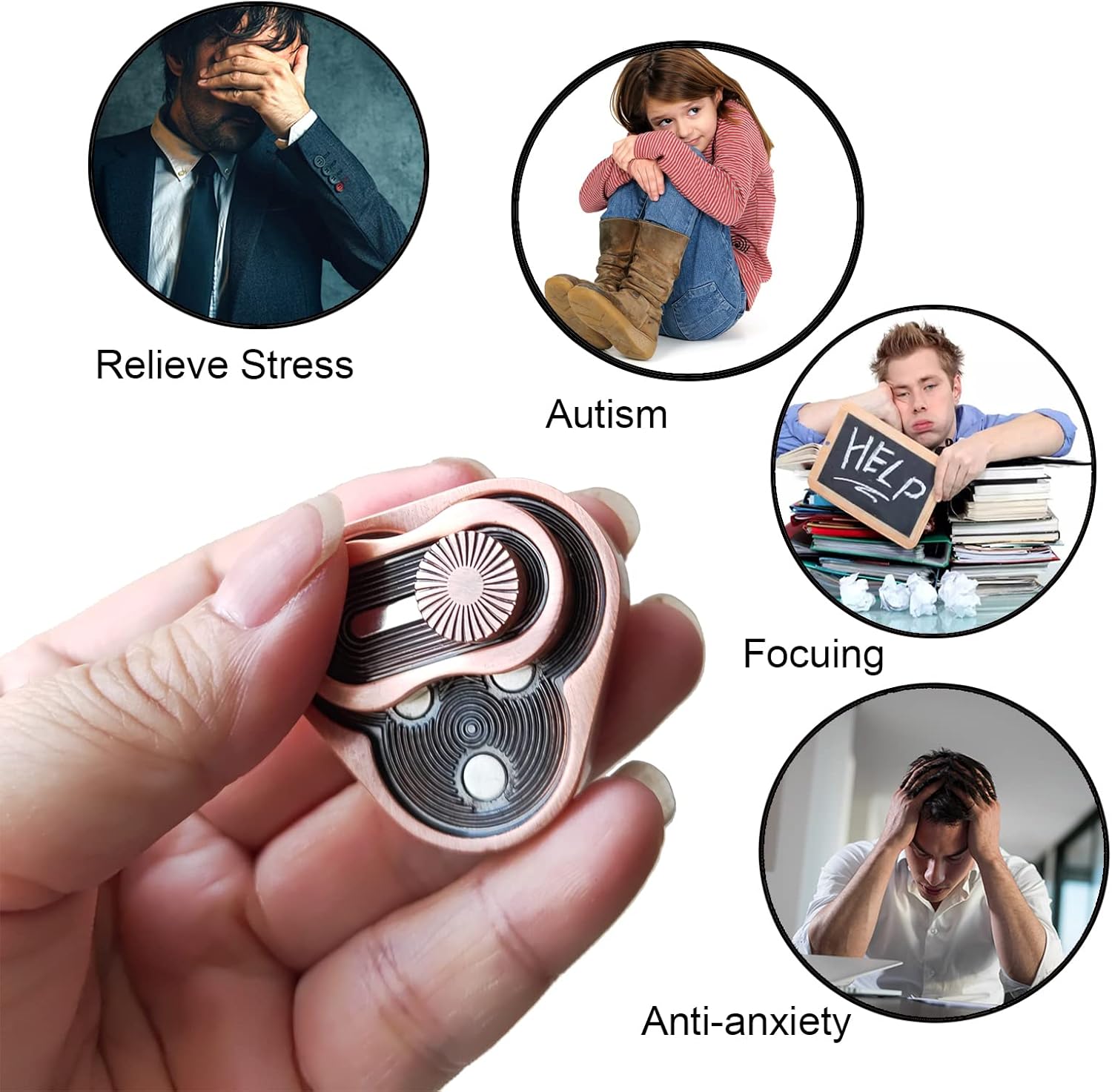 Metal Fidget Slider,Triangle Rotation Metal Fidget Toys, Clover Shape EDC Adult Toys ,Fidget Toys Adults for Stress and Anxiety Relief，ADHD Fidget Toys Adults Suitable for Office (Bronze)