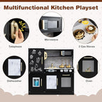 HONEY JOY Kids Kitchen Playset, Wooden Little Chef Pretend Toy Kitchen Set w/Chalkboard, Telephone, Utensils, Oven, Microwave, Sink, Storage, Play Kitchen for Toddlers Boys Girls, Black