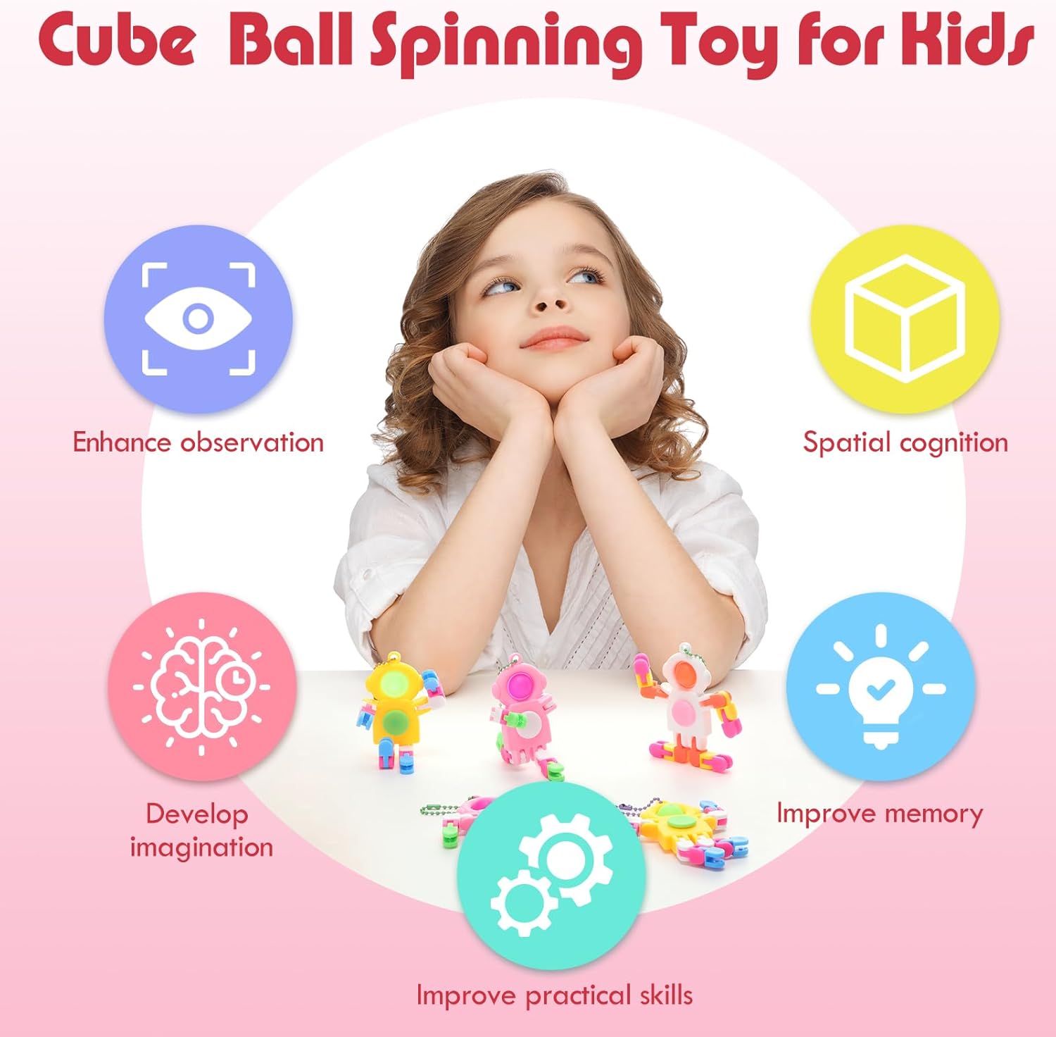 32 Pcs Funny Sensory Fidget Toys Robot Fidget Spinners Fidget Party Favors Robot Fingertip Toy DIY Transformable Chain for Teens Adults Stress Relief Birthday Gift (4 Colors,Cute Style)