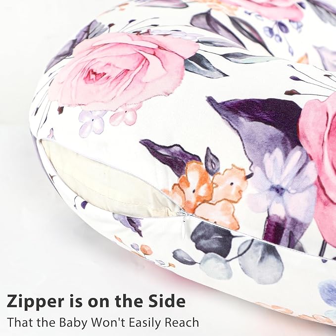 Pea Pod Nursing Pillow Cover for Baby Girl, Stretchy Removable Slipcover for Breastfeeding Pillows, Ultra Soft Comfortable Nursing Pillowcase, Baby Must Have (Pink Floral)