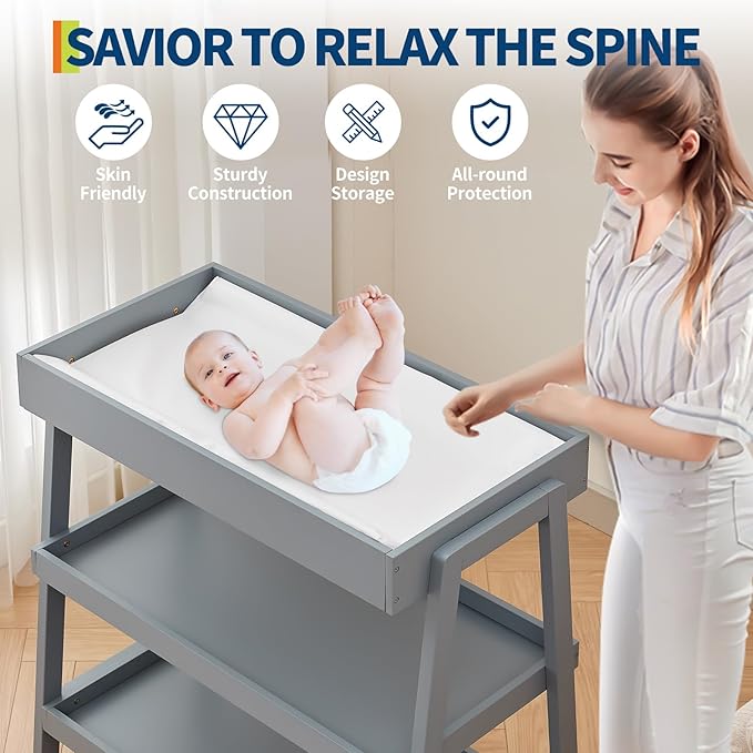 GarveeLife Baby Changing Table, Diaper Changing Table with Changing Pad, Portable Baby Diaper Changing Station with 2 Tier Storage Shelves for Newborn Baby and Infant
