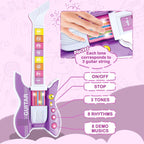 deAO Kids Guitar and Microphone Set with Stand Adjustable Height Music Light Karaoke Music Toys Christmas Birthday Gift for Kids Boys Girls (Purple)