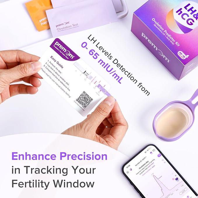 Premom Quantitative Ovulation & Pregnancy Test Kit: 40 LH Strips + 10 HCG Strips + 2 Reusable Urine Cups | at-Home Fertility Test for Women | Smart Digital Ovulation Reader App