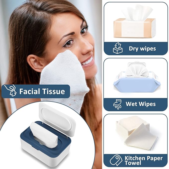 6 Pack Baby Wipes Dispenser Wipe Holder with Lids Refillable Container with Sealing Design Keeps Fresh Easy Open and Close for Bathroom Baby Nursery(Dark Blue, Dark Gray)