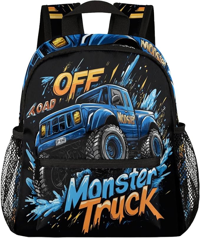 Toddler Backpack for Boys Girls - 12 Inch Monster Car Trucks Kids Backpack Preschool Kindergarten Backpack Lightweight Waterproof Schoolbag Book Bag for School