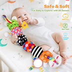 Baby Toys 0-6 6-12 Months, Sensory Musical Animal Stuffed Toy for Infant 0-3 3-6 Months, Tummy Time Toys with Mirror Crinkle Rattle, Plush Unicorn Cat Toy Gifts for 0 1 2 3 4 5 6+ Months Boys Girls