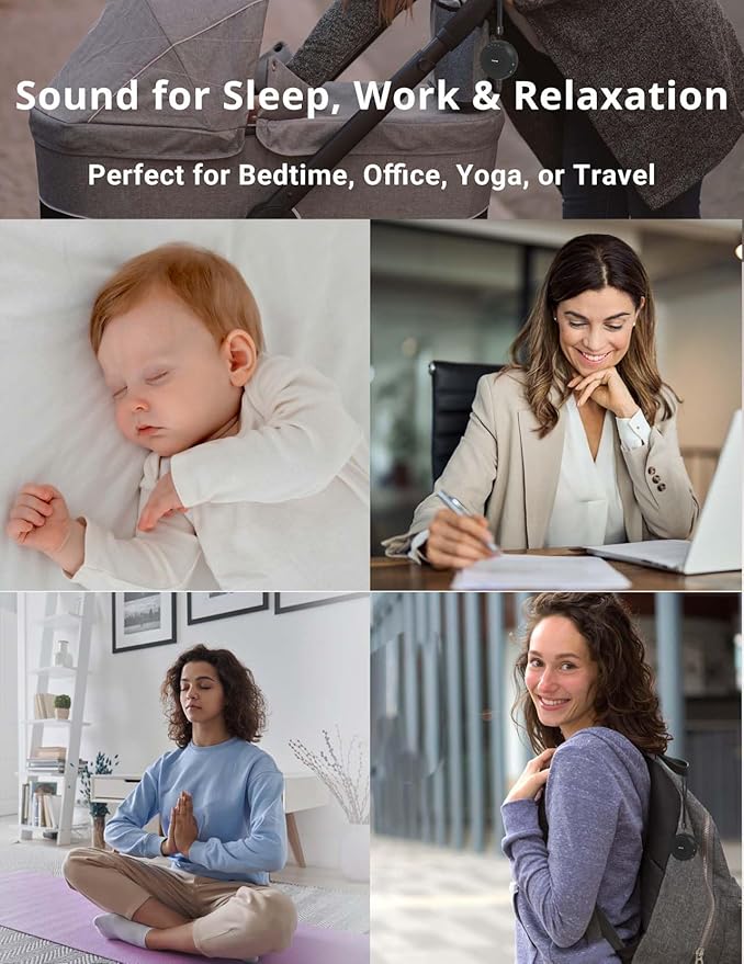 FOXFINE White Noise Machine, Portable Sound Machine with 36 Soothing Sounds, Focused Light, Timer, for Sleeping, Baby, Adults, Home & Travel, Black