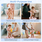 Adjustable Baby Shower Stand with Slip Base,Huggable Bear Bathing Support,Portable Shower Baby Stand,Bath Standing Shower, Baby Bath Seat(Pink)