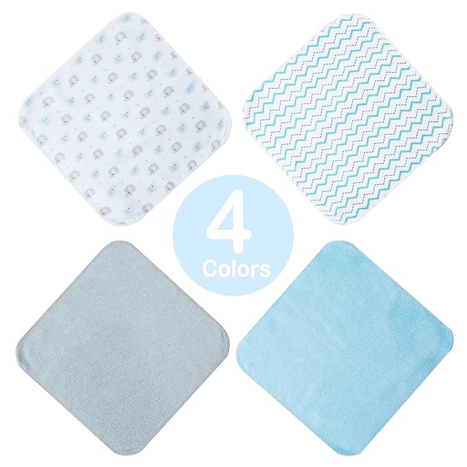 softan Baby Washcloths, 24Pack Baby Wash Cloths Extra Soft & Ultra Absorbent, Baby Towels and Washcloths Face Towels for Unisex Boys Girls Body, Washclothes Gentle on Sensitive Skin, 9x9 Blu Elephant