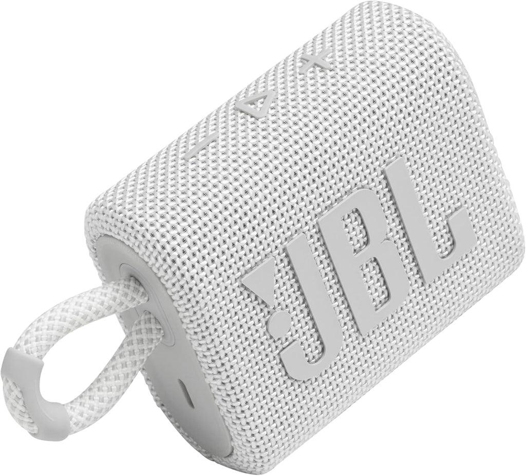 JBL Go 3 - Portable Mini Bluetooth Speaker, big audio and punchy bass, IP67 waterproof and dustproof, 5 hours of playtime, speaker for home, outdoor and travel (White)