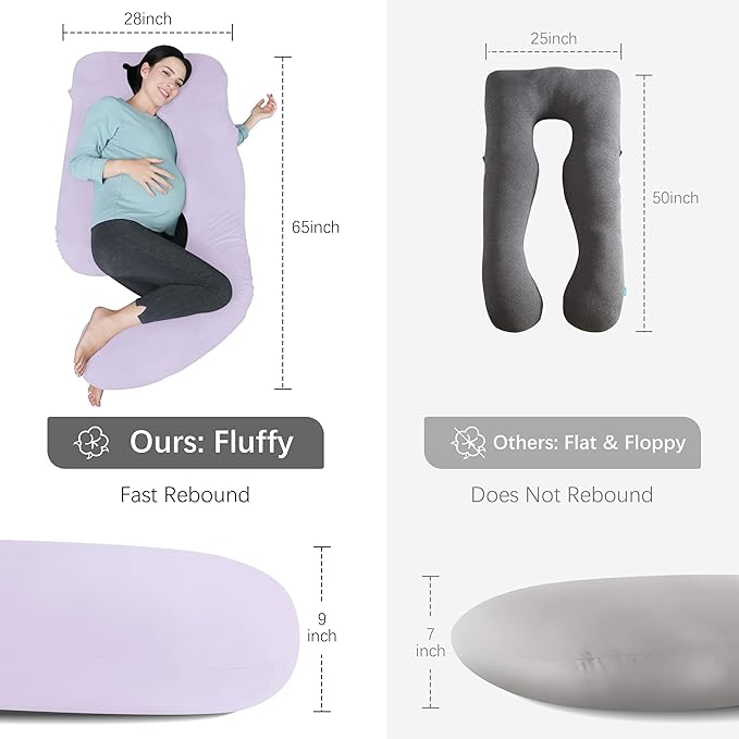 MOON PARK Pregnancy Pillows for Sleeping - U Shaped Full Body Maternity Pillow with Removable Cover - Support for Back, Legs, Belly, HIPS - 65 Inch - Purple