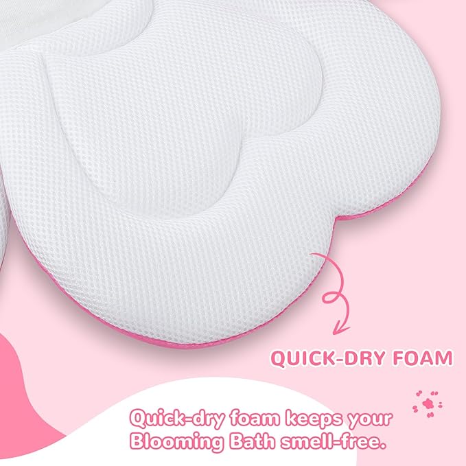 Flower Baby Bath Pad - Ultra Soft Infant Bathtub Mat with Non-Slip Petal Design, Newborn Bathing Lounger Insert for Sink or Tub, Pink Butterfly Theme