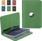 ALLIVE Genuine Leather Passport Holder With Airtag for Women Men - Travel Must-Haves, Airport Essentials, Passport Cover Gift - Green