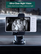 BABELIO Wireless Baby Car Camera with 5" HD Night Vision, Battery-Powered Rear Facing Car Seat Monitor for Kids and Pet, Easy Install 360° Rotatable Backseat Mirror, Newborns Travel Essentials Gifts