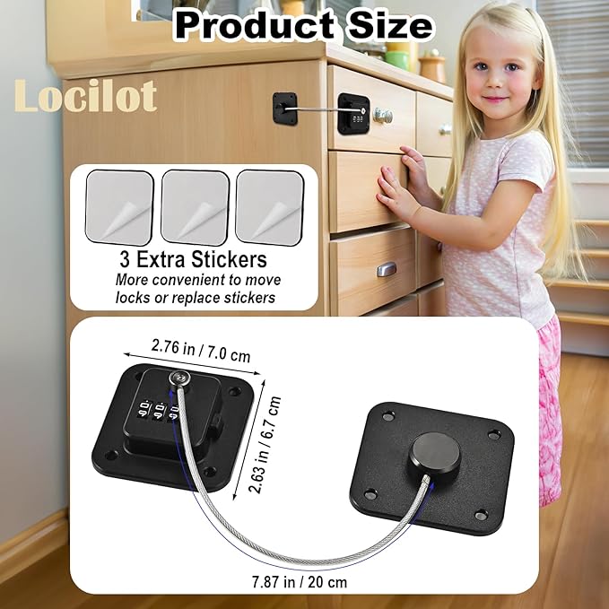 3 Pack Fridge Lock for Kids, Traceless Refrigerator Lock for Adults, Child Proof Cabinet Locks Baby Proofing, Drawer Freezer Locks for Fridge Refrigerator (Black)