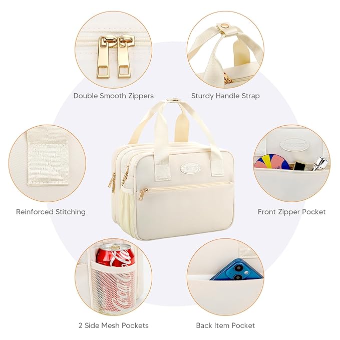 PIIOSER Breastmilk Cooler Bag with Ice Pack, Compatible with Wearable Breast Pumps & Accessories - Portable Pumps Carrying Case for Nursing & Working Moms, Cream