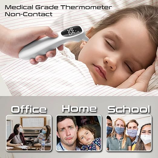 huangirl Touchless Thermometer, Digital Forehead Thermometer for Adults with Fever Alarm, Large LED Digits, 3-in-1 Non Contact Infrared Ear, Forehead & Touchless Thermometers