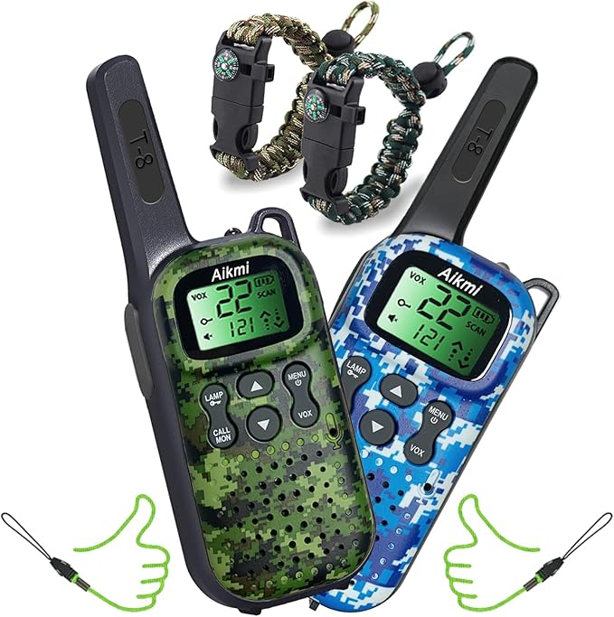 Toys for Boys Walkie Talkies for Kids 5 6 7 8 Year Old Boy Pretend Play Police Military Spy Hunt Camp Outdoor Toys for Kids Birthday Present Boys Gifts (Green Blue)