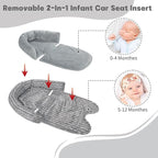 Infant Car Seat Insert, Baby Car Seat Head & Body Support with 2 Strap Pads, Ultra Soft Newborn Preemie Carseat Insert Cushion for Girls Boys, Fits Car Seat, Stroller, Swing, Bouncer, Grey