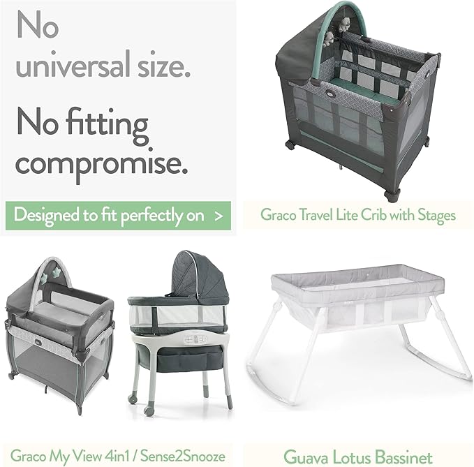 Bassinet Sheets 20x30 Inch for Graco Travel Lite Crib, Sense2Snooze, My View 4 in 1, Dream Suite and Guava Bassinet – 100% Jersey Cotton Fitted Sheets – Light + Dark Sage Green – 2 Pack