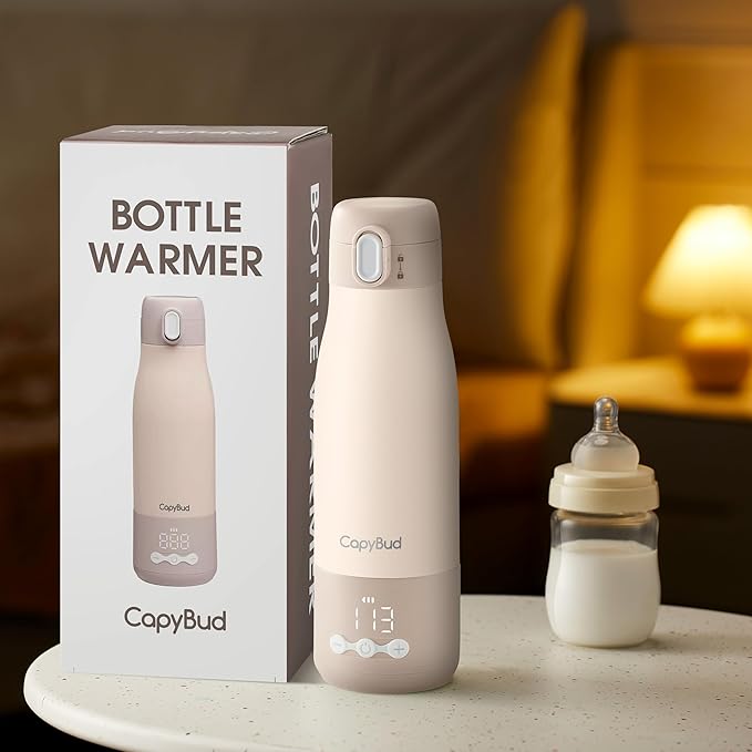 Portable Bottle Warmer for Travel, 12 Oz Milk Warmer for Breastmilk Formula Water, 3 Mins Fast Heating, Long Battery Life, 5 Levels Smart Temp Control, Ideal for Night Feeding, Travel, Car