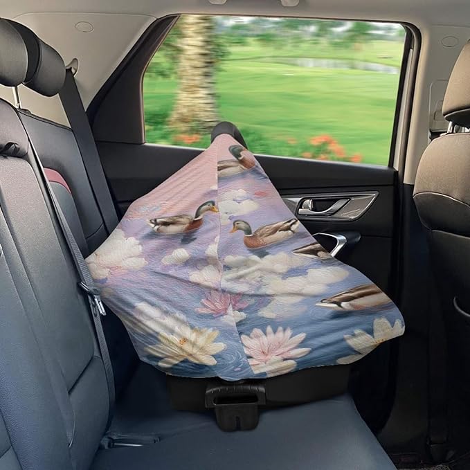 Binienty Baby Car Seat Cover - Lotus Duck Animal Print Multi-Use Car Seat Canopy Carrier Cover for Baby Boys Girls Shower Gifts