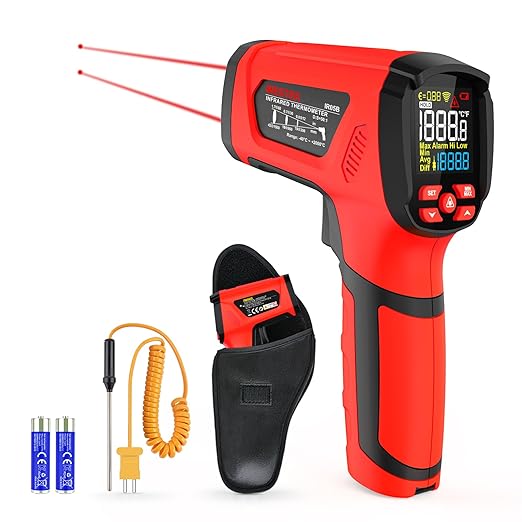MESTEK Infrared Thermometer Temperature Gun, -40℉~3632℉, Non Contact Digital Laser Thermometer Gun Industrial Pyrometer 50:1 High Temp Thermometer with Color LCD Display, Adjustable Emissivity