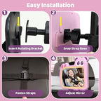 2-in-1 Baby Car Mirror with Lights & Soft Sounds, Cry Detector, Clear Night View, 360° Rotation, Shatterproof, Rear Facing Baby Car Seat Mirror with Remote Control, Perfect Baby Shower Gifts (Pink)