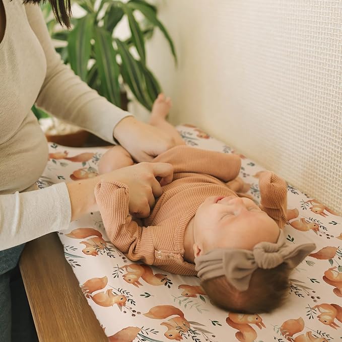 BROLEX Changing Pad Covers for Baby: Boy Girls Ultra Stretchy Soft 2 Pack, Squirrel Foliage