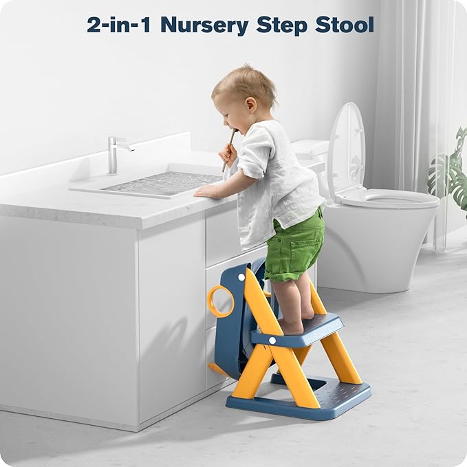 Potty Training Seat, Upgrade Toddler Toilet Seat for Kids Boys Girls, 2 in 1 Potty Training Toilet for Kids, Splash Guard Anti-Slip Pad Step Stool（Blueyellow）