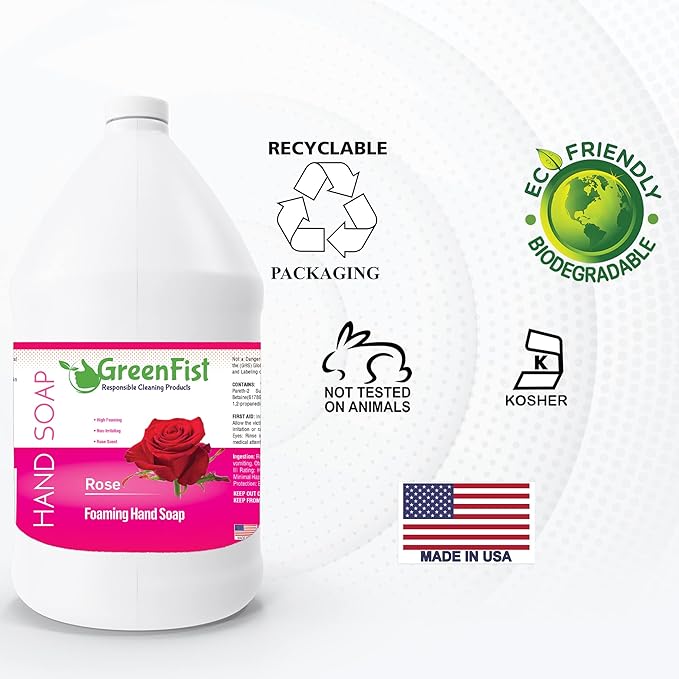 GreenFist Foaming Hand Soap Refills Jug Rose Scent Foam Refill Made in USA, 128 ounce (1 Gallon)