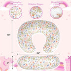 Nursing Pillow - Breastfeeding Pillow with Breathable Filling & Removable Cover, Ergonomic Support for Breastfeeding & Bottle (Green Leaf,0-18 Months)