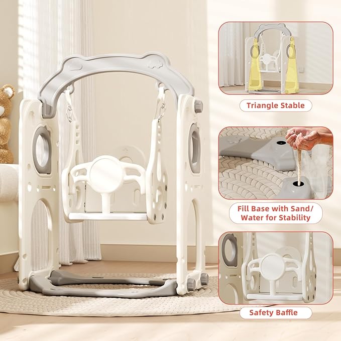 KORIMEFA 11 in 1 Toddler Slide and Swing Set, Kids Slide for Toddlers, Outdoor Indoor Playground for Toddlers 1-3, Toddler PlaySet with Basketball Hoop and Ball Golf Set, Climbing Arch(Red & Blue)