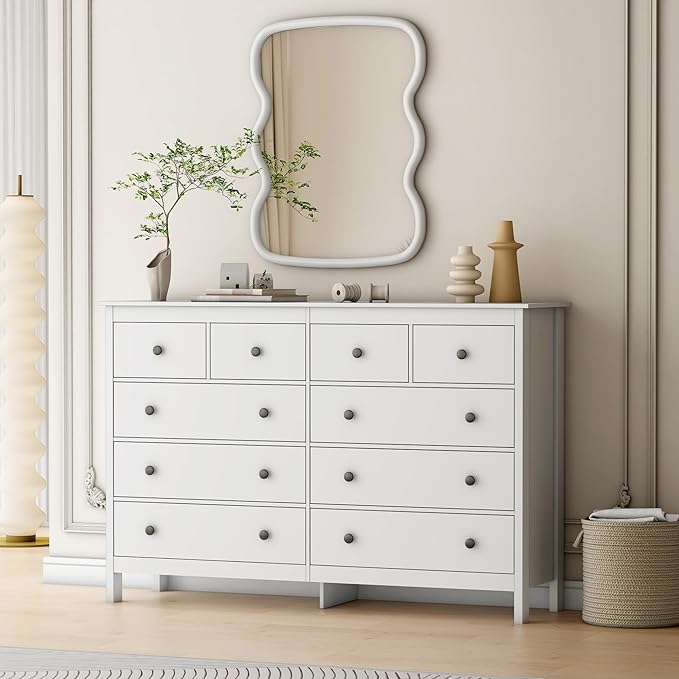 10 Drawer Dresser, 55" Modern White Dressers and Chests of Drawers, 10 Drawer Wide Dressers for Bedroom
