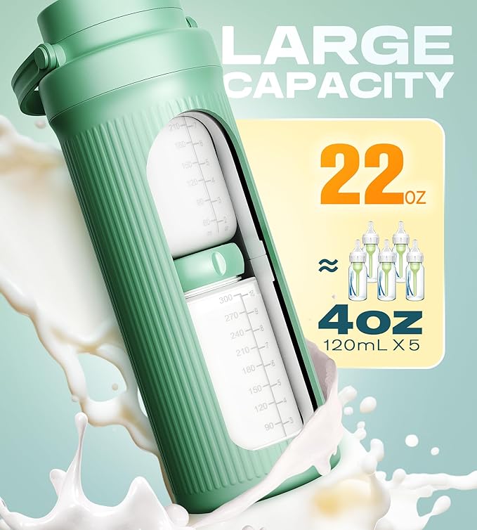 22oz Breast Milk Cooler Bottle – 24-Hour 360° Cooling Breastmilk Chiller with 2 Storage Bottles for Travel & Outdoor Use, Larger Capacity – Portable, Breastfeeding Essential Gift for New Moms