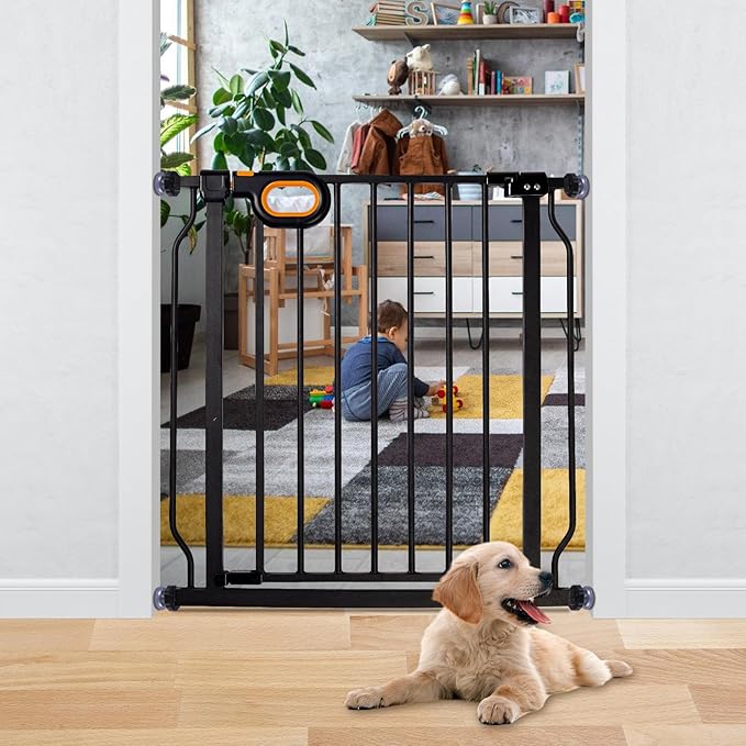 Baby Safety Gate for Stairs 29-33 Inch Wide, Safety House Gate for Baby Pet Gate with Door Pressure Mounting Gates for Kids Toddler Dogs Indoor Stairway Doorway Black (30.5'' Tall)