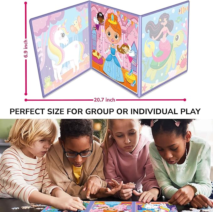 QUOKKA Magnetic Toddler Puzzles Ages 2-4 – 24 Pieces Kids Puzzles Ages 3-5 – Travel Games and Toys for Kids 4-6 Girls – Car Airplane Road Trip Activities with Unicorn, Princesses, Fairies and Mermaids