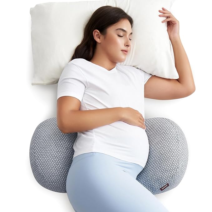 Momcozy Memory Foam Portable Pregnancy Pillow – W Shaped Maternity Great Support for Side Sleepers, Adjustable Travel Wedge Pillow for Back, Belly, and Hip Relief, Ideal for Pregnant Women, Grey