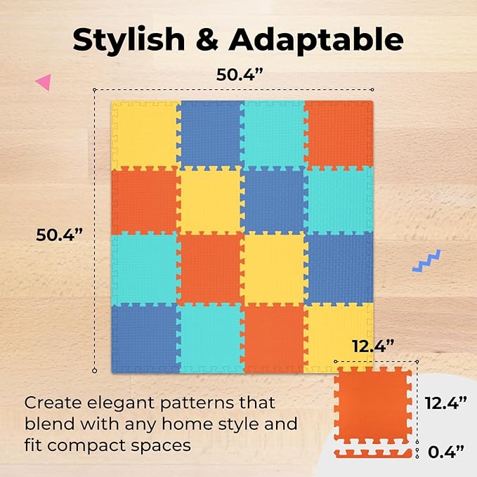 MioTetto Foam Floor Tiles for Kids - Non-Toxic Comfortable Baby Play Mat and Interlocking Foam Tiles, Fits with 50x50 Playpen Mat for Crawling & Development, Soft Play Mat for Babies 6-12 Months
