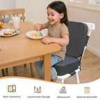 Toddler Booster Seat for Dining Table with Backrest and Adjustable Straps, Waterproof Oxford Foam Cushion with Non-Slip Bottom, Portable Chair Booster for Kitchen Use (Dark Grey)